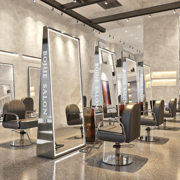 Double-Sided Gold Styling Barber Shop & Beauty Salon Floor Mirror