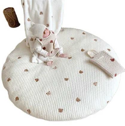 Washable Padded Cotton Baby Play Mat - Thick Round Crawling Mat