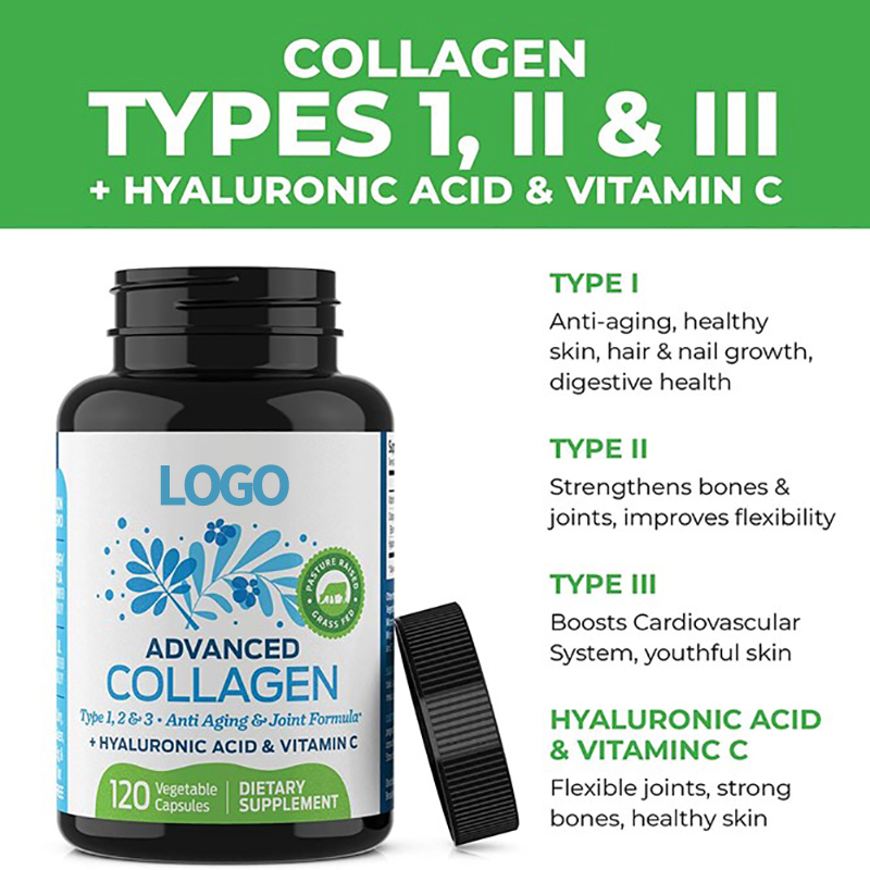 Private Label Fish Collagen Capsules With Hyaluronic Acid And Vitamin C Capsules For Skin Whitening