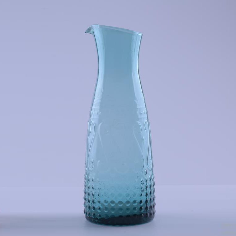 Br 8213unique Blue Colour Raised Design Glass Pitcher