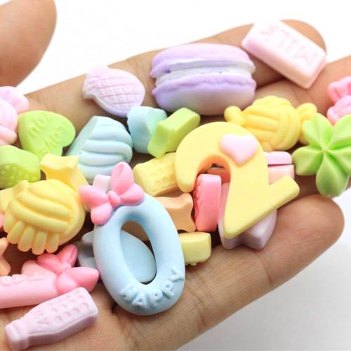 Fornitura mista Flatback Artigianato artificiale Cibo Resina Bead Accessorio Charms Pastello Candy Decorazione Dollhouse Toy Fai da te Art Deco