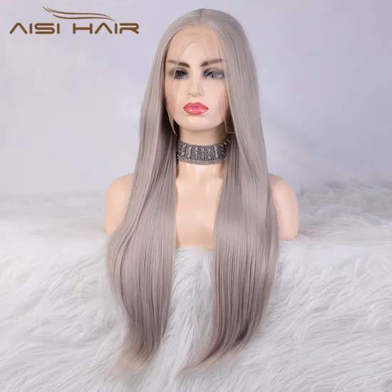 Aisi Hair Long Silky Straight Lace Front Wig Middle Part Swiss Lace Wigs Hign Quality Synthetic Hair Lace Front Wigs For Women