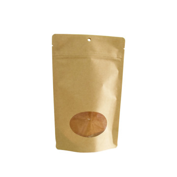 Handle Oem Logo Printed Doypack White Kraft Paper With Window Bio Coffee Bag