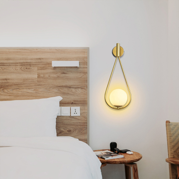 Modern Hotel Bedroom Wall Light: Brushed Metal and White Glass LED Lamp