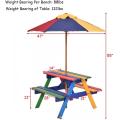 Colorido juego de banco de mesa de patio de madera para niños pequeños del patio trasero