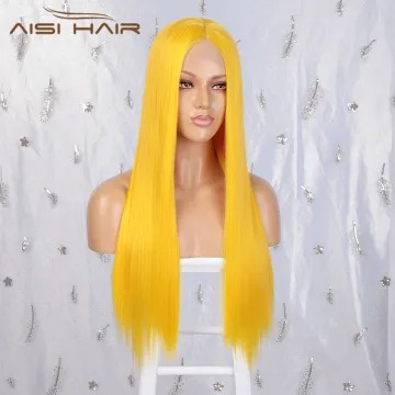 Aisi Hair Top Quality Long Silky Straight Yellow Wig Cosplay Swiss Lace Wig Cheap Synthetic Lace Frontal Wigs For Black Women