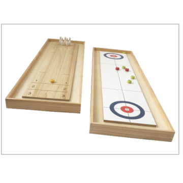 Wooden 2-in-1 Shuffleboard and Curling Table Top Game Set with 8 Rollers - Indoor Entertainment