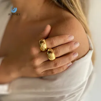 SUMMLY Trend Wholesale Geometric Texture 18K Gold Plated Stainless Steel Open Ring Manufacturer