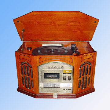 Nostalgia Wooden Music Center with Turntable, CD, AM/FM Radio and Cassette Players