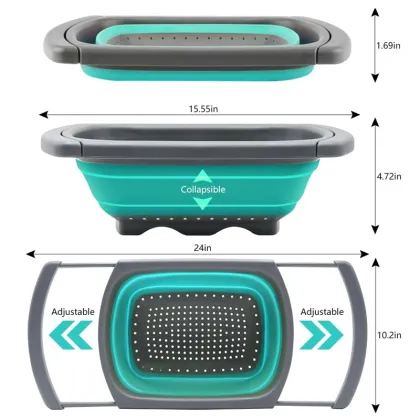 Gloway Collapsible Kitchen Gadget: Over-the-Sink Colander, Vegetable & Fruit Strainer Basket with Extendable Handle