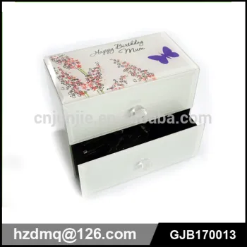 printed butterfly flower design mirror glass jewelry box
