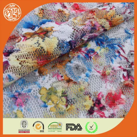 Dubai market popular small floral print cheap lace fabric