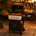 Parrilla de barbacoa de gas propano premium de 4 quemadores con panel de control de acero inoxidable y 3 ganchos para herramientas en estantes laterales