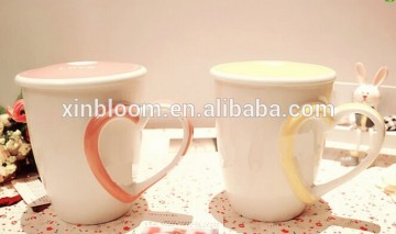 creative lovely heart ceramic mug with Q handle and lid,lovers new bone breakfast milk cup