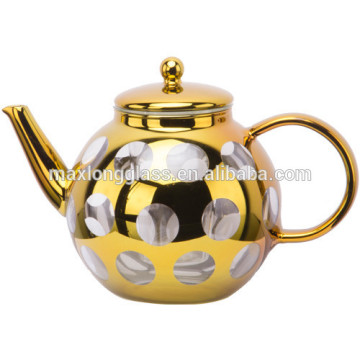 Maxlong Borosilicate glass tea pot with plating gold, 1750ml.