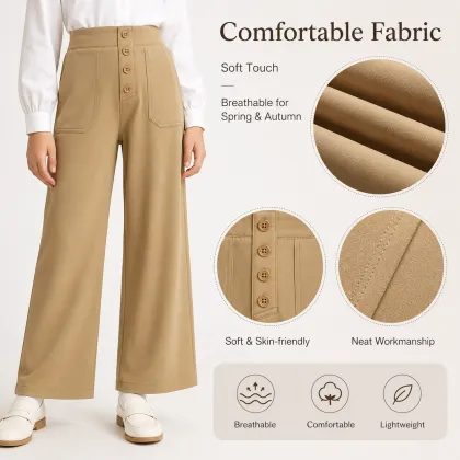 Girls High Waist Button Fly School Uniform