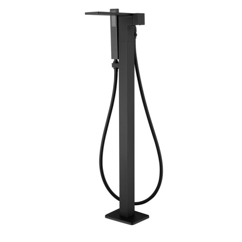 Matt black free standing hot and cold bath shower floor mounted bathtub faucet mixer