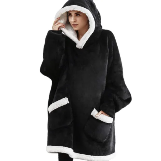Amazon hot sell comfy wearable soild color blanket hoodies blanket for adult