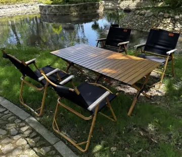 Aluminum Camping Picnic Table and Chair Set: Portable Folding Egg Roll Table