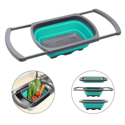 Gloway Collapsible Kitchen Gadget: Over-the-Sink Colander, Vegetable & Fruit Strainer Basket with Extendable Handle