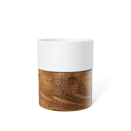 Japanese Portable Matte Black Ceramic Coffee Tea Mug with Wooden Sleeve