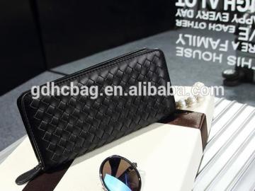 2015 new luxury fashion purse zipper clutch bag hand-woven long wallet