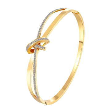 Brazalete de titanio de diamantes de imitación de rianas nudos chapados en oro de lujo