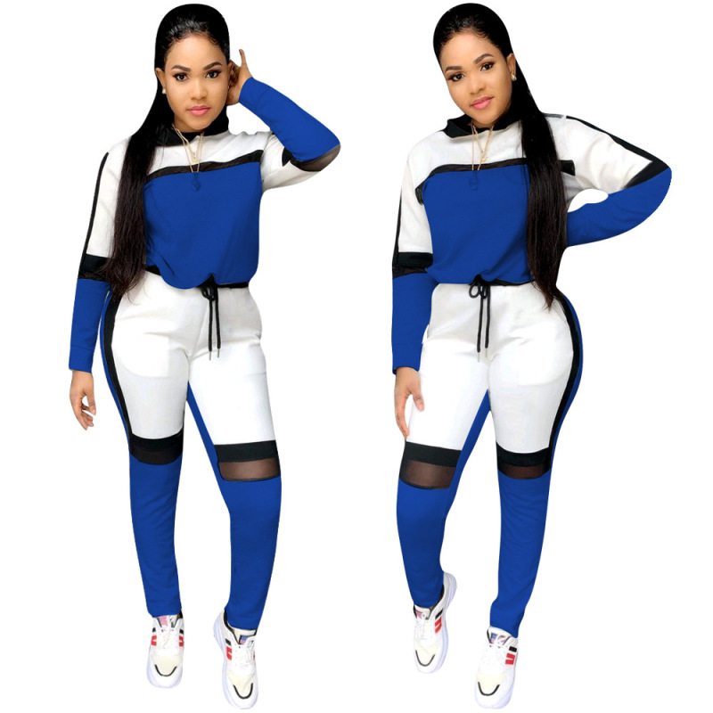 custom logo patchwork hooded two piece set