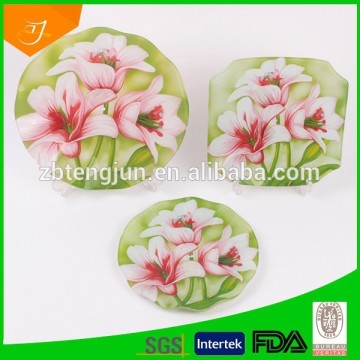 wholesalable tempered glass plates,glass tray with flower designs
