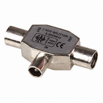 RF connector, 9.5mm male to 2x9.5mm female