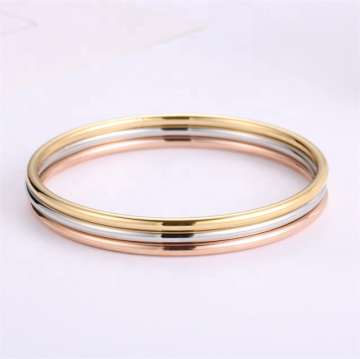 Yiwu Aceon Stainless Steel 3mm Wire Band Women’s Wrist Wrist Fackable Shinny Tri-Color Bangle