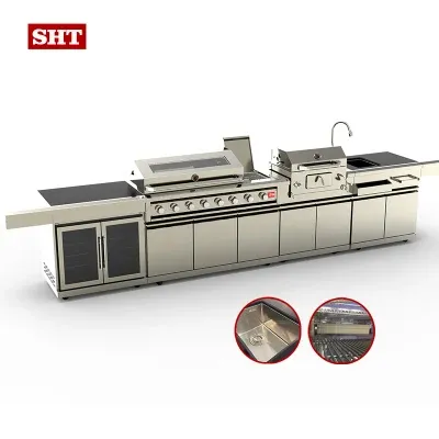 2021 Modern Outdoor BBQ Kitchen Island Gas Grill with Sink and Wine Cooler