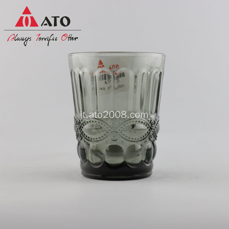 Tazza colorata che beve tazza di vetro vintage blu inciso