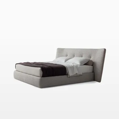 Italian Poliform Spongde Fabric and Leather Double Bed for Large Apartment or Villa Master Bedroom