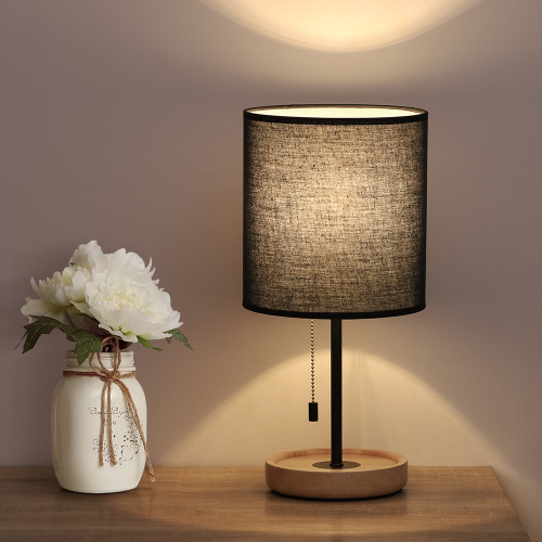 Simple Modern Nightstand Lamp with Wooden Base