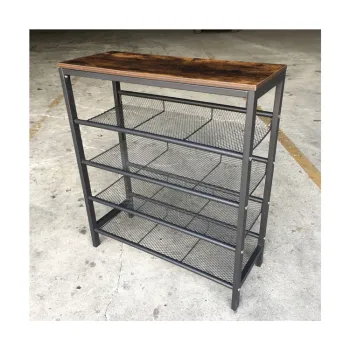 Space-Saving Metal Wood Shoe Storage Rack for Living Room