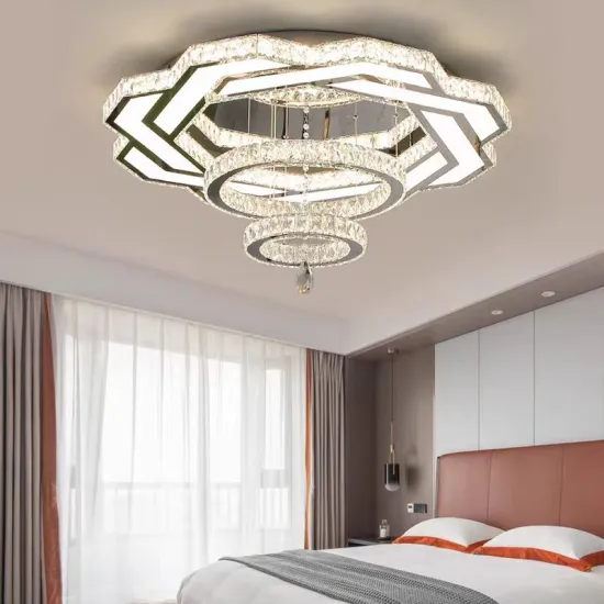 Wholesale Luxury Living Room Bedroom 3 Rings Steel K9 Crystal LED Ceiling Light
