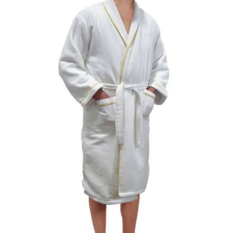 Custom Hotel Waffle Bathrobe with Piping for Adults