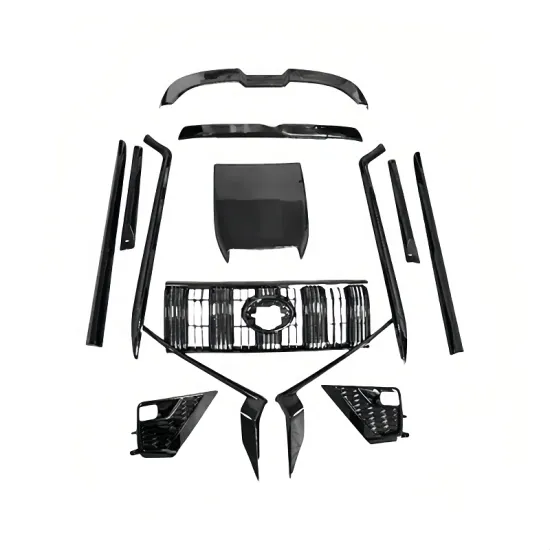 ABS Car Body Kits GT Black Front Grille & Fog Lamp Cover for Toyota Land Cruiser Prado 2018