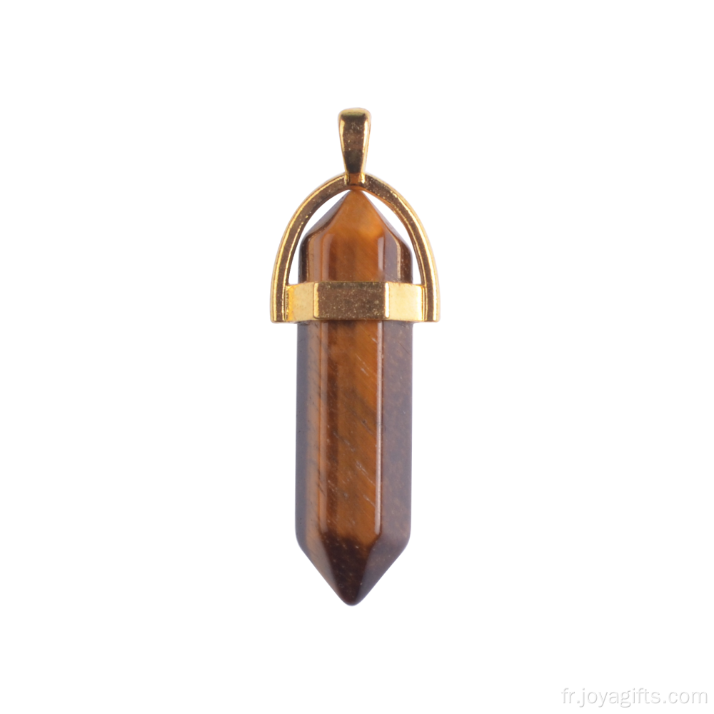 Vente en gros bijoux Bullet plaqué or forme hommes Collier pendentif en pierres naturelles