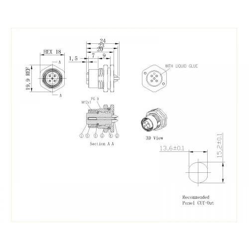 Female Lock Front PG9 D-Code Solder Type