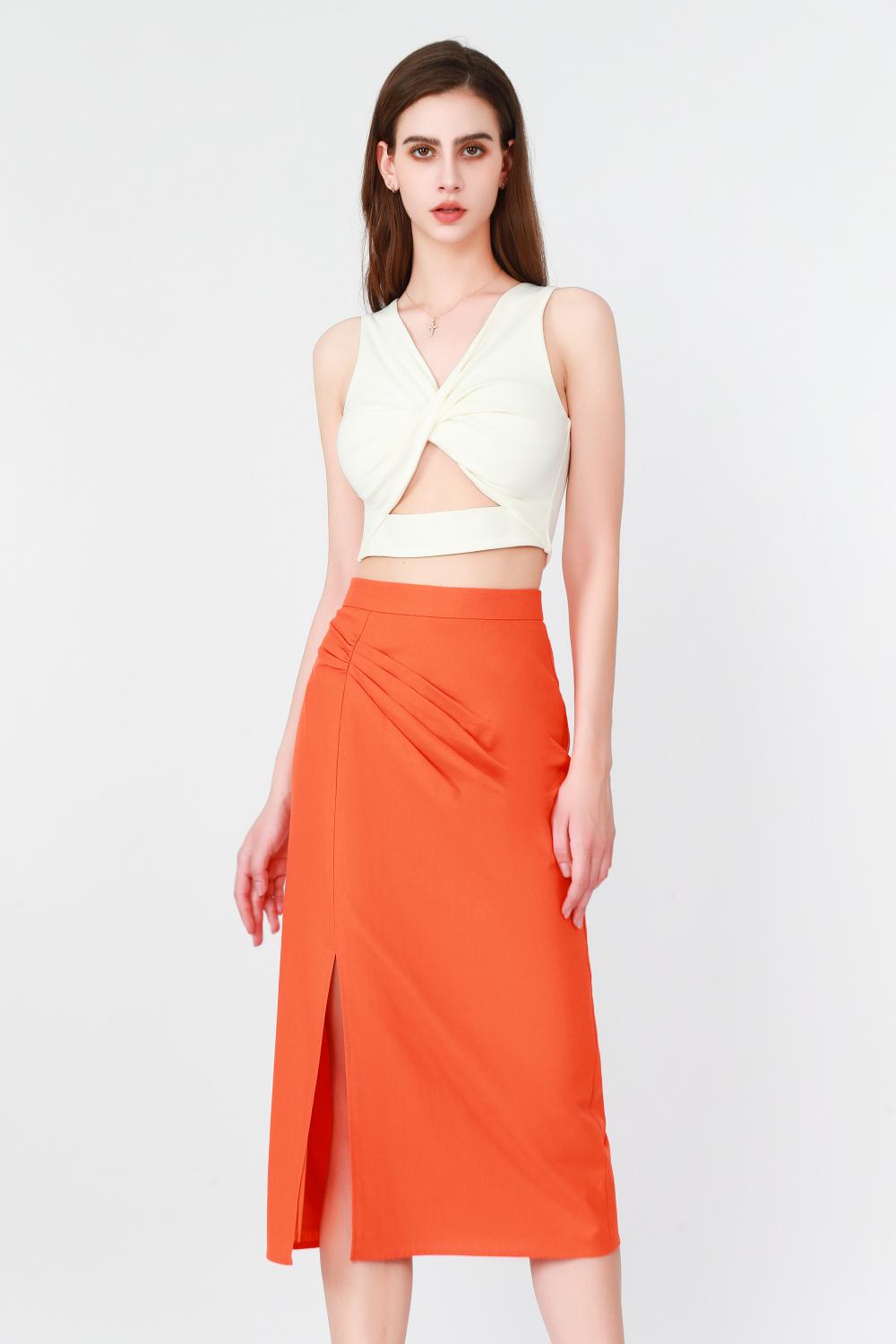 Pleated Pencil Skirt with a Side Slit