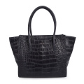 Sac fourre-tout carré en cuir de vachette à motif croco noir