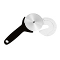stainless steel pizza cutter with black handle