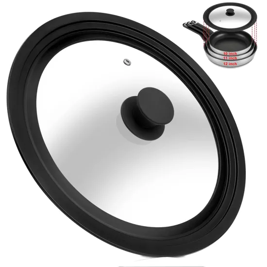 Universal Silicone Glass Lid for Pots, Pans & Skillets - 7 to 9 Inches: Tempered Glass with Steam Vents and Cool-Touch Handle
