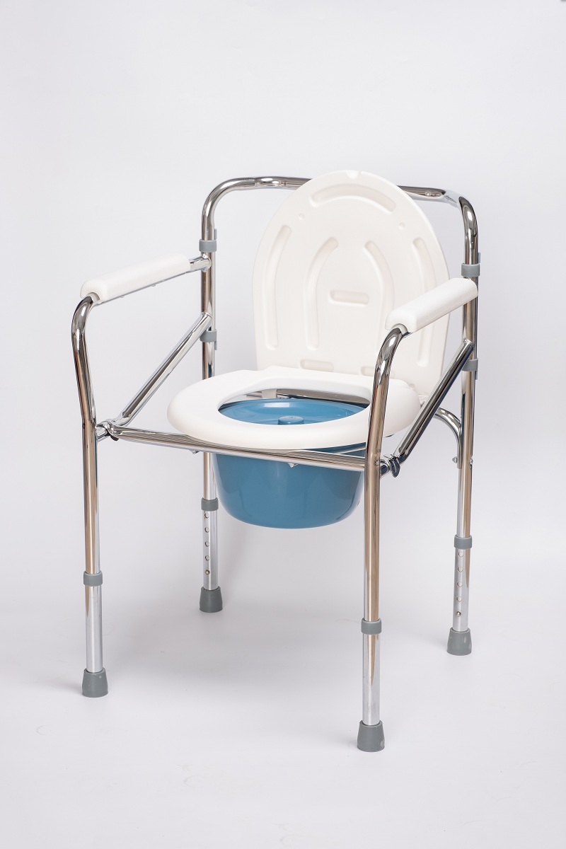 Commode de chevet pliant en acier 3 en 1, chaise de commode pour les toilettes est réglable en hauteur