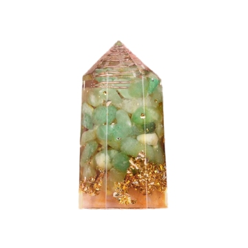 Green Aventurine Chip Stone Resin Hexagonal Prism Ornament for Home Decor