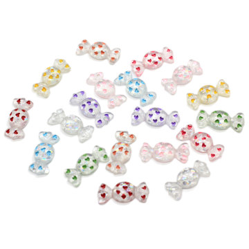 100Pcs Lovely Hearts Dots Wrapped Candy Resin Flatback Cabochons Miniature Dollhouse Food Figurines Charms