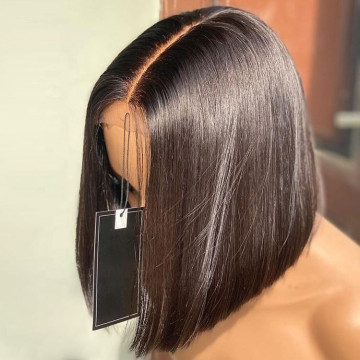 100% Human Hair Blunt Cut Lace Frontal Bob Wig - Natural Brazilian Bob Weave