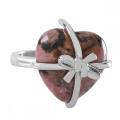 Gemstone Crystal Heart Ring Natural Stone Heart Bowknot Wedding Ring for Women Silver Plated Copper Adjustable Rings